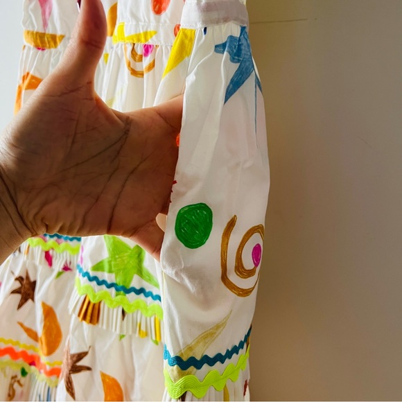 CeliaB Meridian Dress Colorful Print Ruffle Mini Dress V-Neck Statement Size XS - Picture 6 of 8